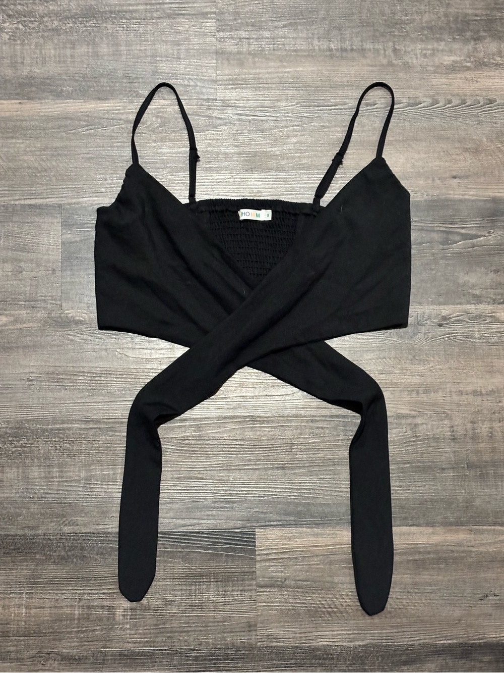 Black Wrap Front Spaghetti Strap Crop Top